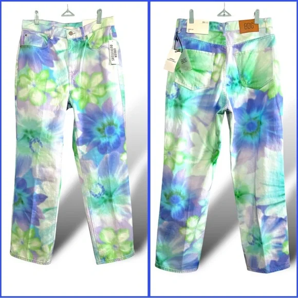 BDG by Urban Outfitters Cowboy Jeans Watercolor Floral Tie-Dye High Rise 31 - Picture 4 of 16